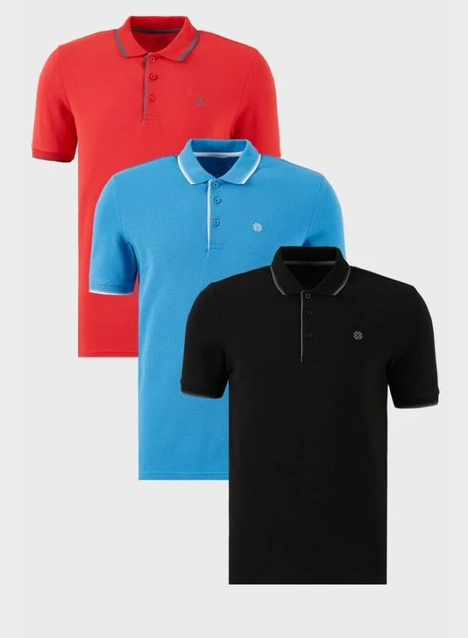 بوراتي تيشيرت رجالي بولو قطن بقصة ضيقة وتفاصيل مخططة من بوراتي عبوة من  قطع